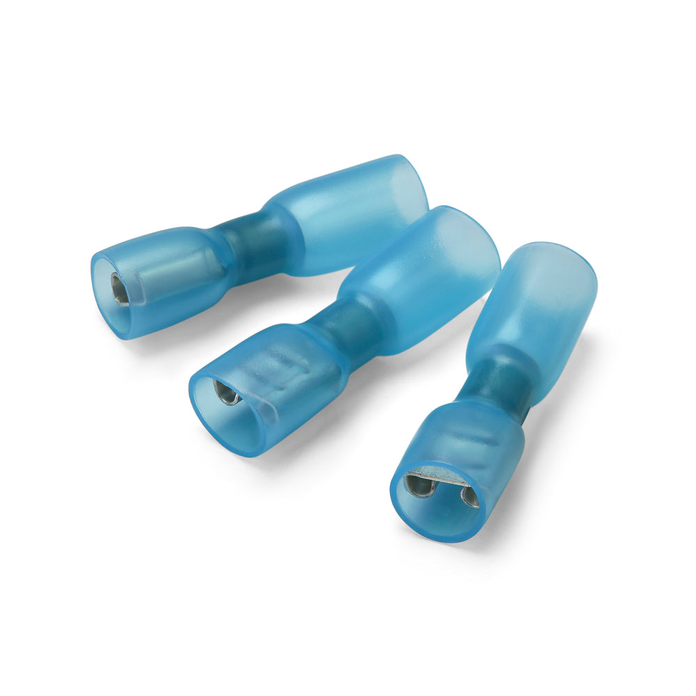 4.8 x 0.8mm Blue Fully Insulated Heat Shrink Female Push-On Terminal - Pack of 100