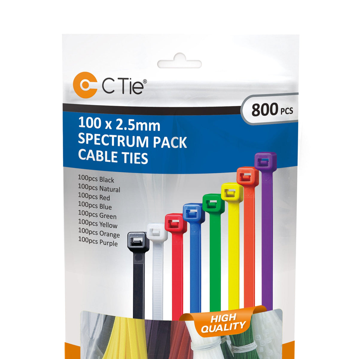 Assorted Cable Ties - Multicolour - 800pcs - 100 x 2,5 mm