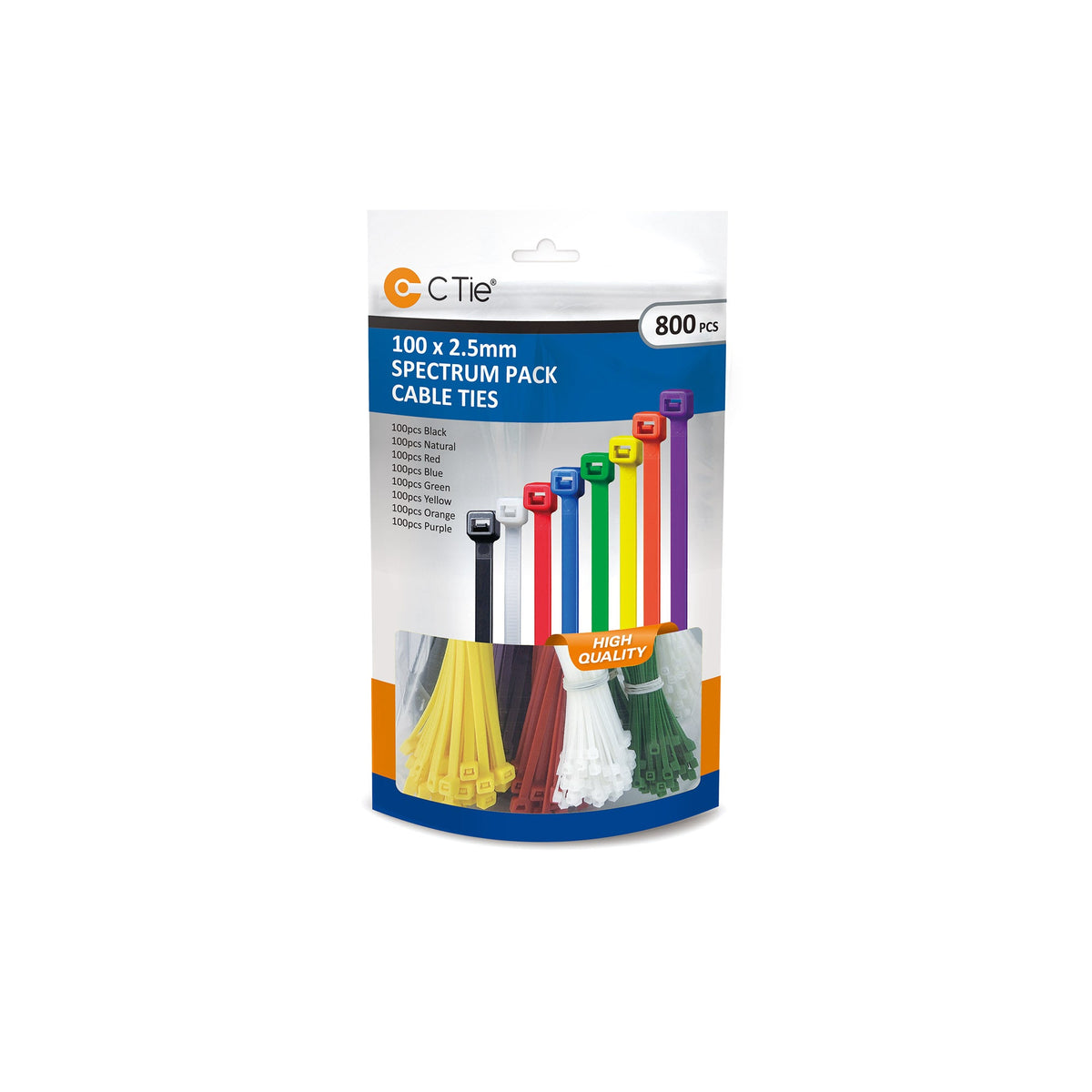 Assorted Cable Ties - Multicolour - 800pcs - 100 x 2,5 mm