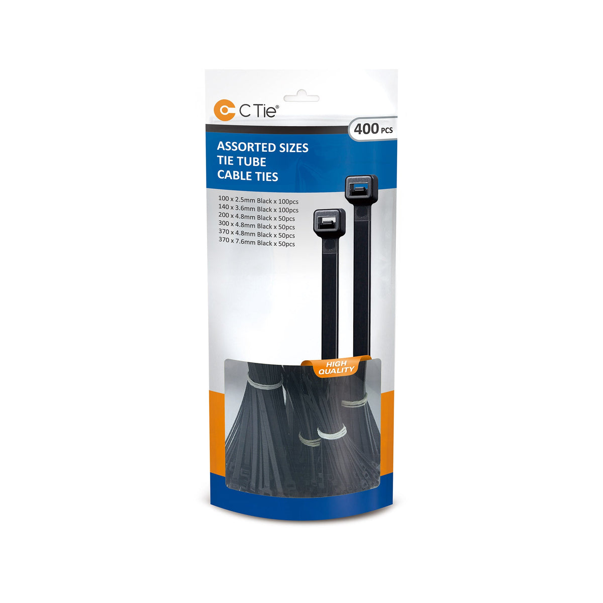 Assorted Cable Ties - Black - Various Sizes - 400pcs